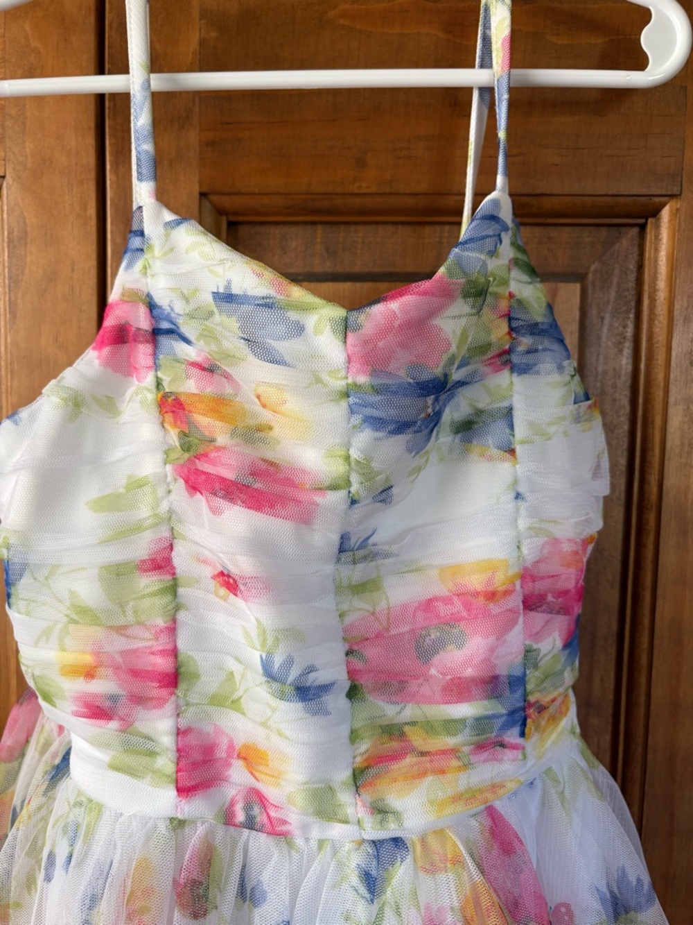 Zenzi Girl’s Spaghetti Strap Floral Dress with a Tulle Overlay Skirt 7/8 - Picture 2 of 8